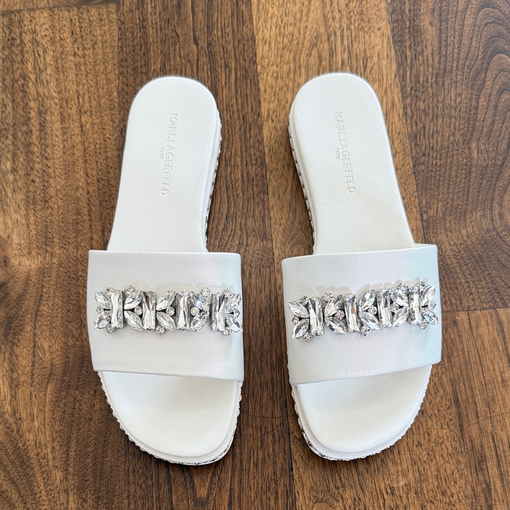 Karl Lagerfeld Crystal Embellished White Sandals